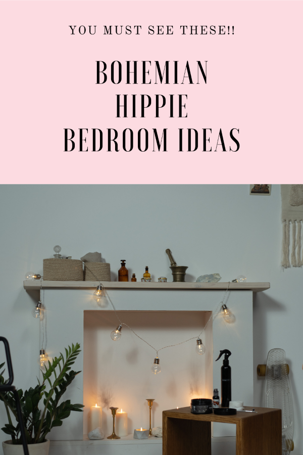 a pin that says in a large font bohemian hippie bedroom ideas
