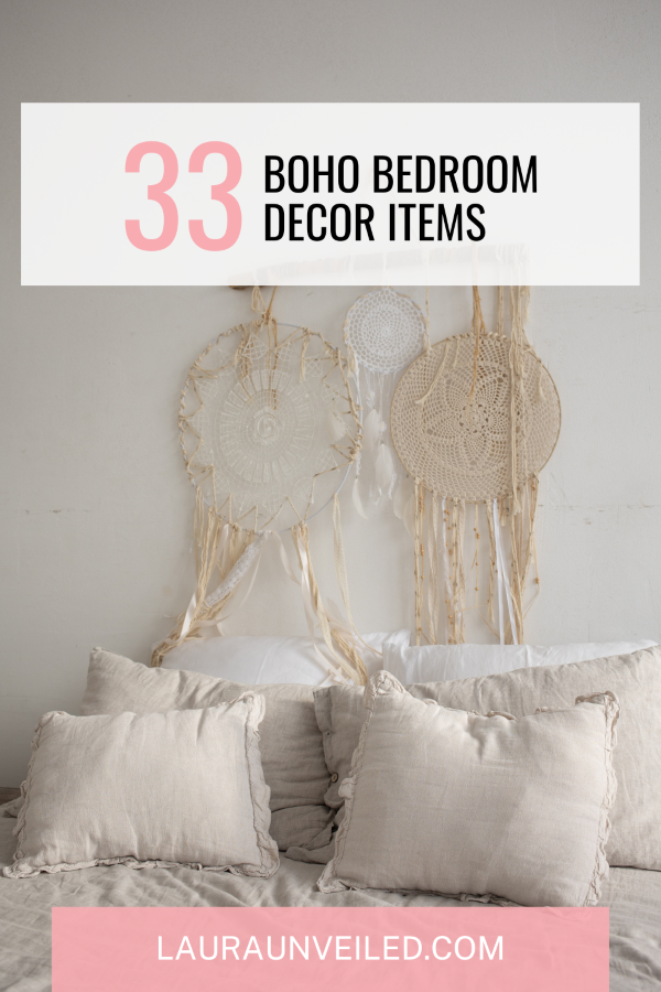 a pin that says in a large font boho bedroom decor