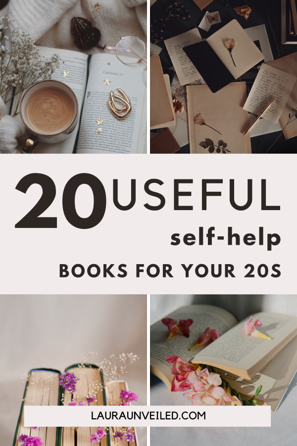 a pin that says in a large font self-help books for your 20s